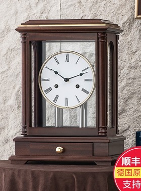 汉时客厅实木座钟钟表方形座钟中堂桌面机械复古赫姆勒台钟HD228