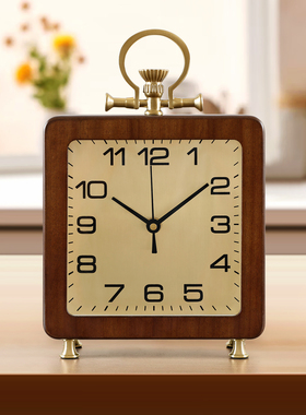 中式简约实木静音装饰座钟卧室时尚床头方形时钟家用台钟坐表D538