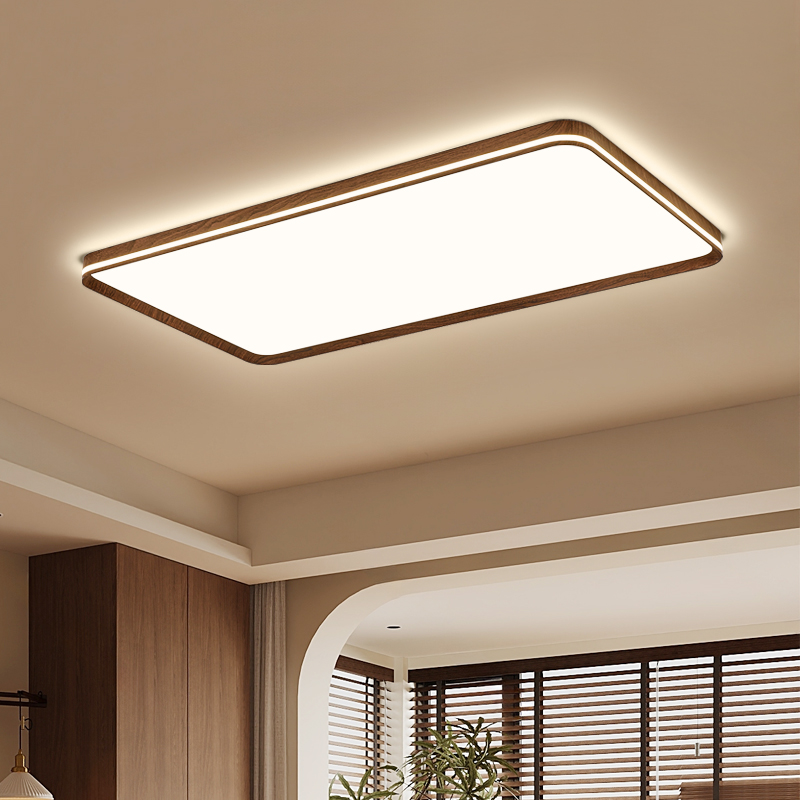 中古风客厅吸顶灯新中式侘寂胡桃木纹大厅主灯现代简约护眼卧室灯