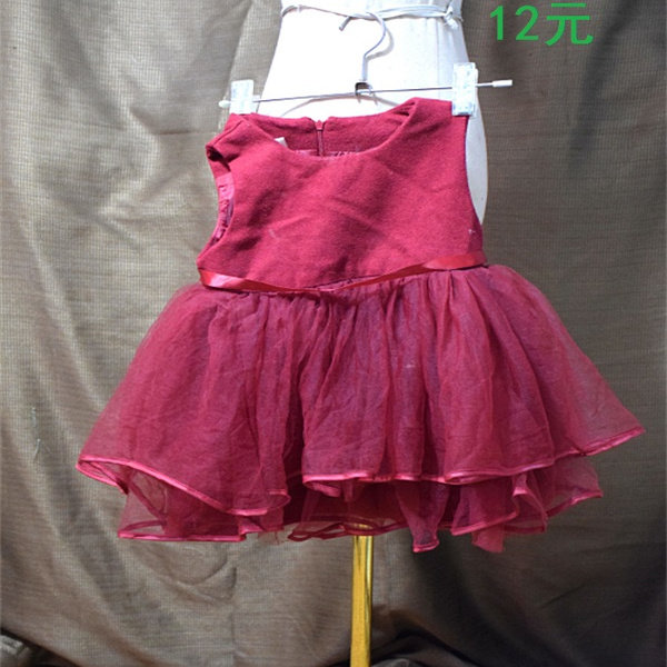包邮二手婚纱礼服红色双肩素面儿童礼服打折清仓特价新娘花童服