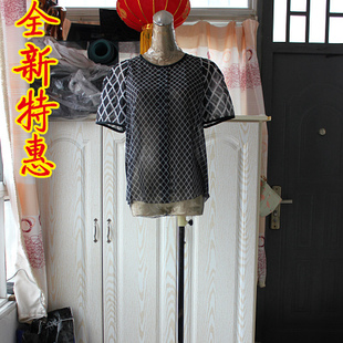 打折清仓特价知名品牌女装样衣黑显瘦蕾丝T恤包邮韩版短袖夏上衣