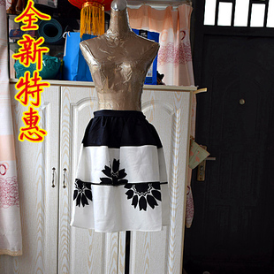 包邮知名品牌女装黑白花女款半身裙打折清仓特价显瘦薄款夏薄裙