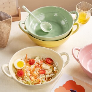 ins奶油风汤碗酸奶碗螺蛳粉不规则双耳泡面碗水果沙拉碗陶瓷餐具