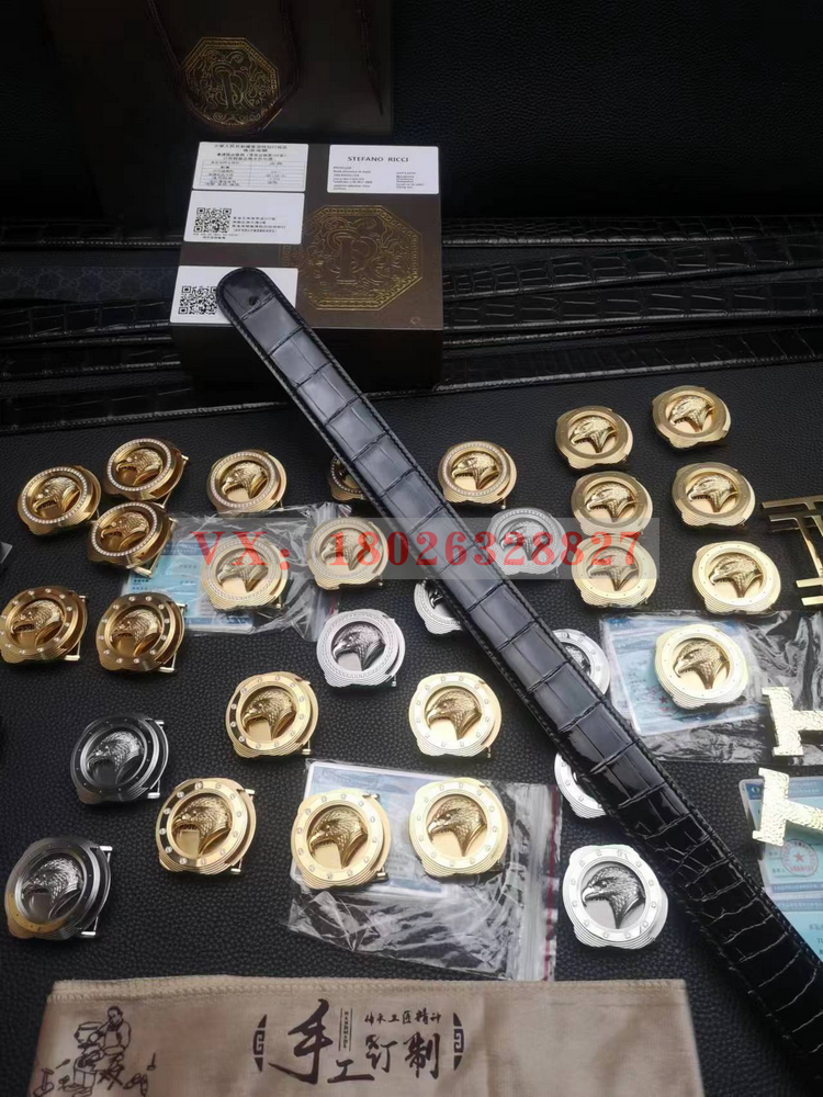 史蒂芬劳.尼治鹰头男士尼罗鳄鳄鱼皮高光皮带奢侈品真皮无头腰带