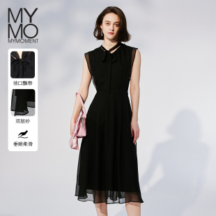 新款 连衣裙女夏季 MYMO雪纺无袖 赫本风小黑裙136M 商场同款