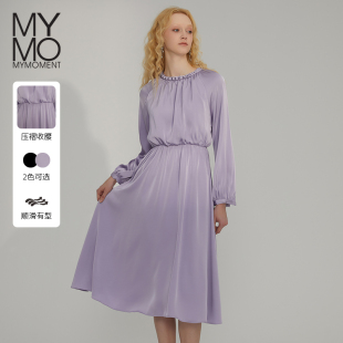 商场同款 长袖 MYMO优雅圆领连衣裙朗黛秋季 法式 裙子642M 新款