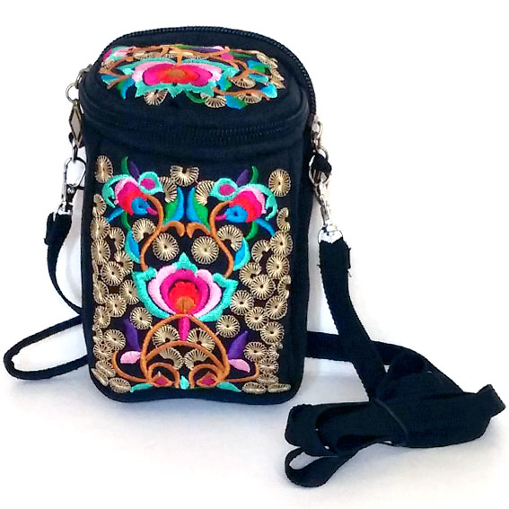 清仓小巧民族风包包单肩绣花帆布手机零钱小包女手提斜挎两用竖款