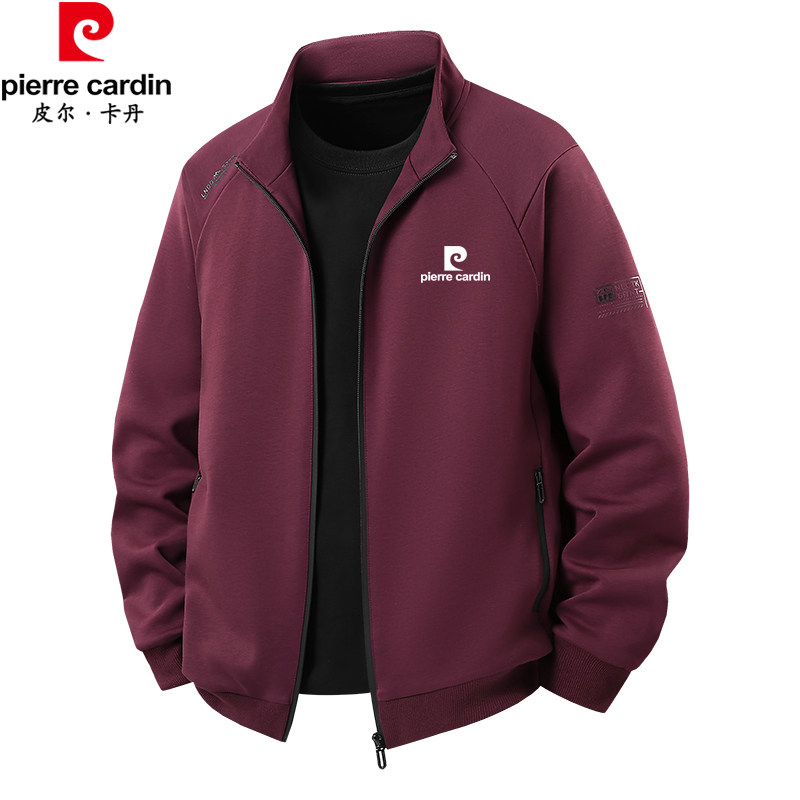 皮尔卡丹春秋开衫外套男士休闲新款立领卫衣纯棉大码运动宽松上衣