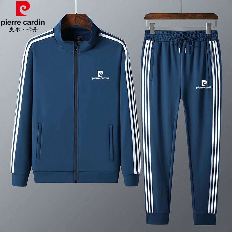 皮尔卡丹男士运动套装秋冬季长袖立领三条杠跑步休闲运动服两件套