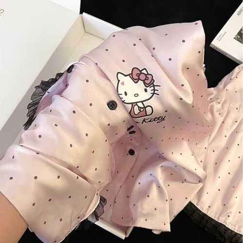 甜美卡通波点HelloKitty睡衣女夏季短袖短裤可外穿套装学生家居服