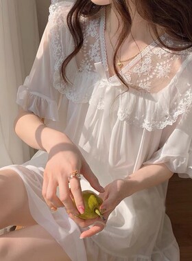 公主风睡衣女夏季短袖短裤性感纯欲蕾丝网纱宽松甜美家居服66662