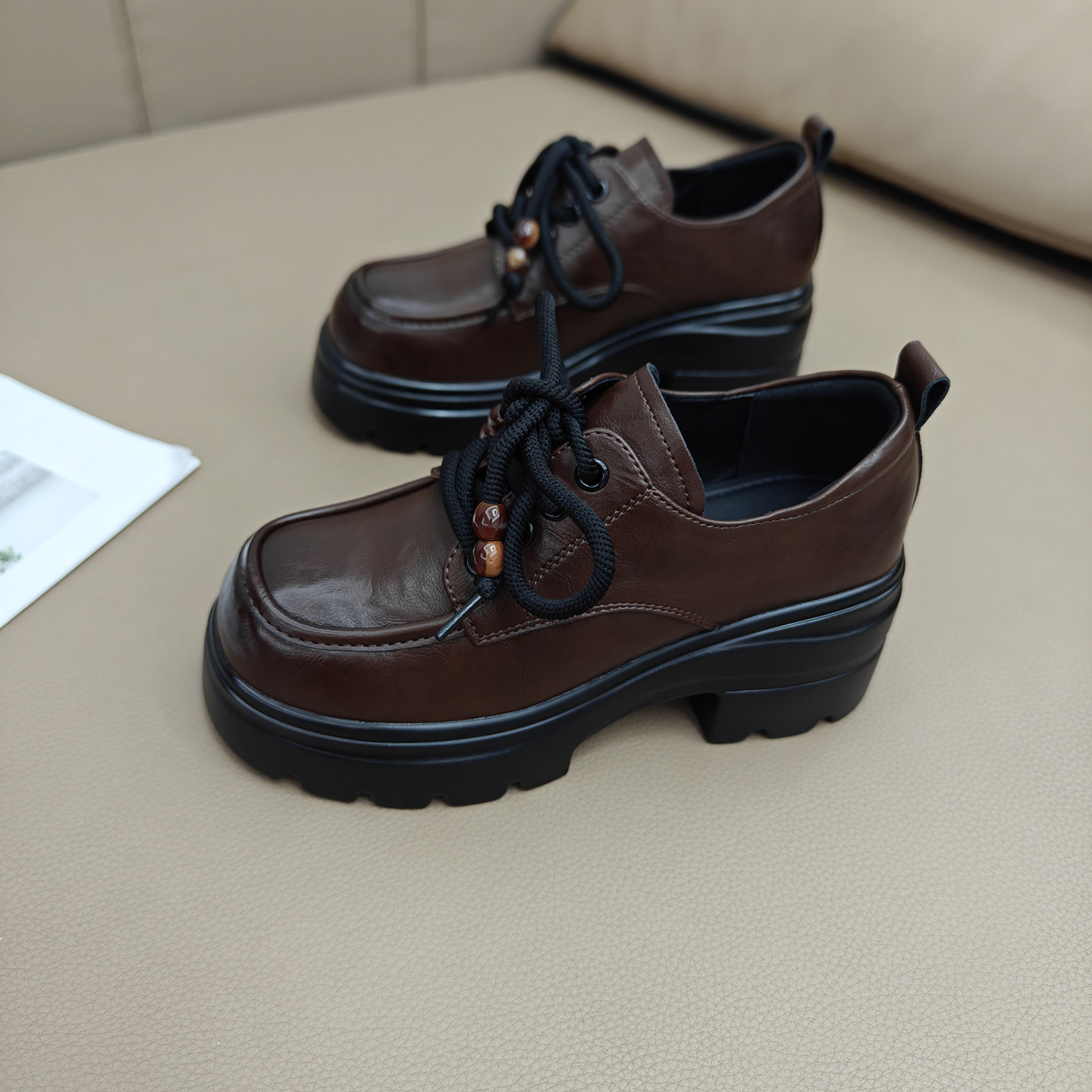 厚底小皮鞋女2025新款复古百搭软底真皮乐福鞋粗跟学院风系带单鞋,女鞋,浅口单鞋,淘宝优惠券,粉丝福利购,淘宝优惠卷