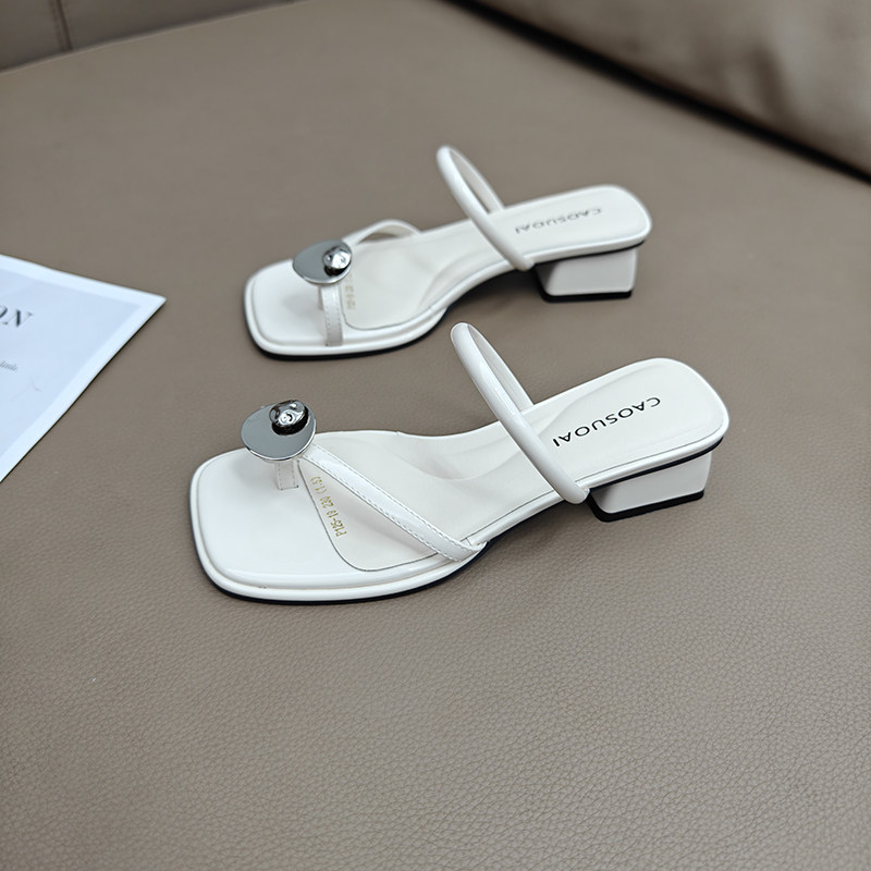 银色套趾凉拖鞋女外穿2025夏季新款时尚高级感配裙子法式粗跟凉鞋