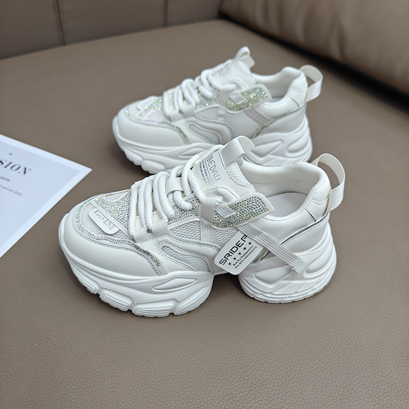 银色通勤老爹鞋女2026夏季复古透气厚底增高超轻便休闲网面运动鞋