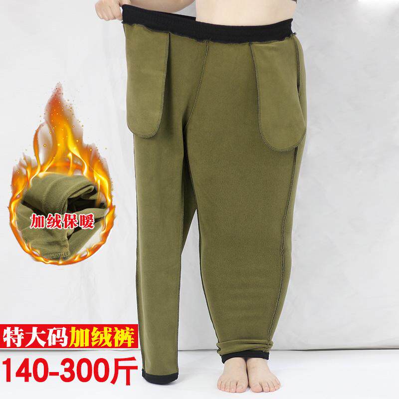 特大码女裤胖mm弹力保暖长裤 黑色加肥300斤高腰外穿休闲加绒长裤