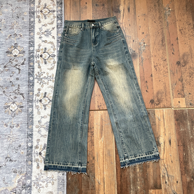 WHOA HA复古水洗做旧猫须直筒牛仔裤男女newvintage阔腿长裤