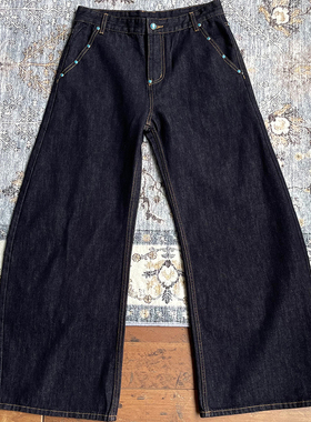 WHOA HA!弯刀廓形牛仔裤男丹宁原牛休闲复古阔腿cleanfit长裤子