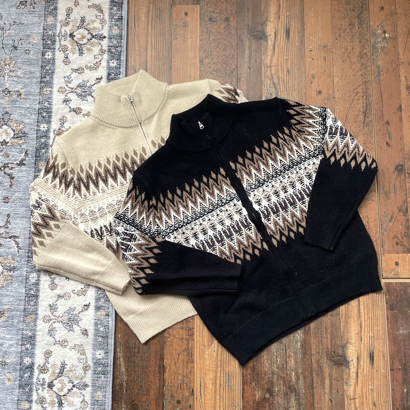 WHOA HA复古费尔岛提花毛衣男女秋冬新款宽松针织衫高智风开衫