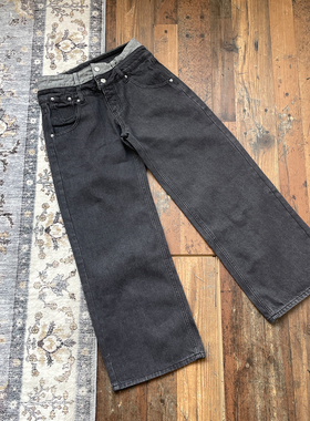 WHOA HA!复古原牛直筒牛仔裤男女宽松休闲长裤黑色水洗