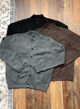 WHOA HA复古口粮圆领纽扣领针织开衫男百搭毛衣