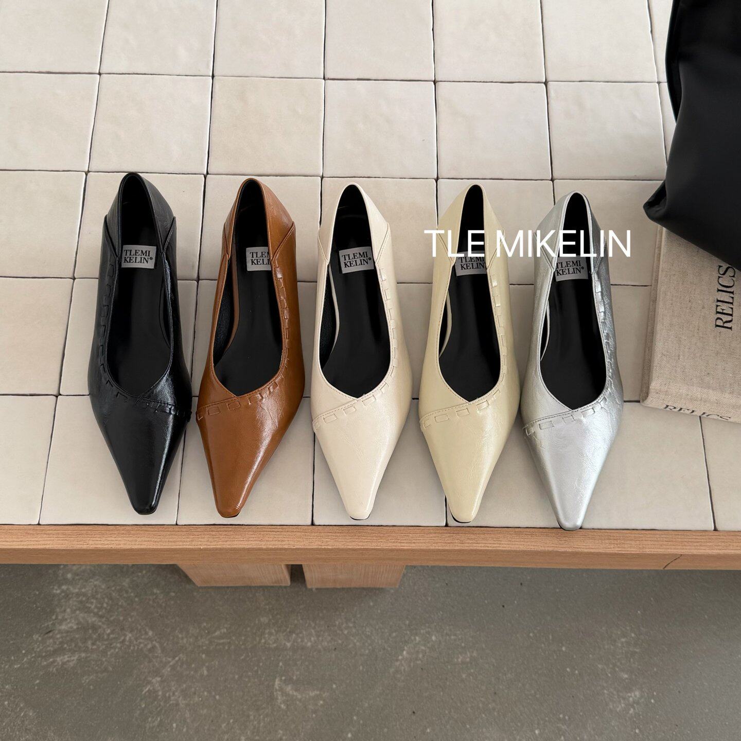 TLE MIKELIN 简约风低跟尖头浅口单鞋女2026年新款百搭一脚蹬软底