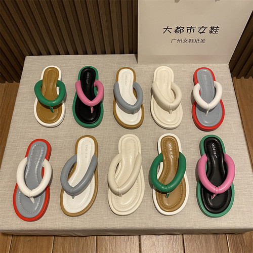彩色夹脚人字拖拼色拖鞋凉鞋女