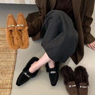 SHOE-REN复古毛毛穆勒鞋