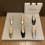 女时尚 方头包头粗跟凉半拖鞋 百搭懒人拖网红外穿 新款 2023年春夏季