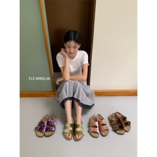 TLE MIKELIN 韩式复古勃肯凉鞋女厚底搭扣露趾防滑软底不累脚拖鞋