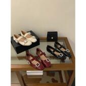 SHOE 女气质配裙子 小香风水钻方扣漆皮中跟浅口单鞋 REN 2026法式