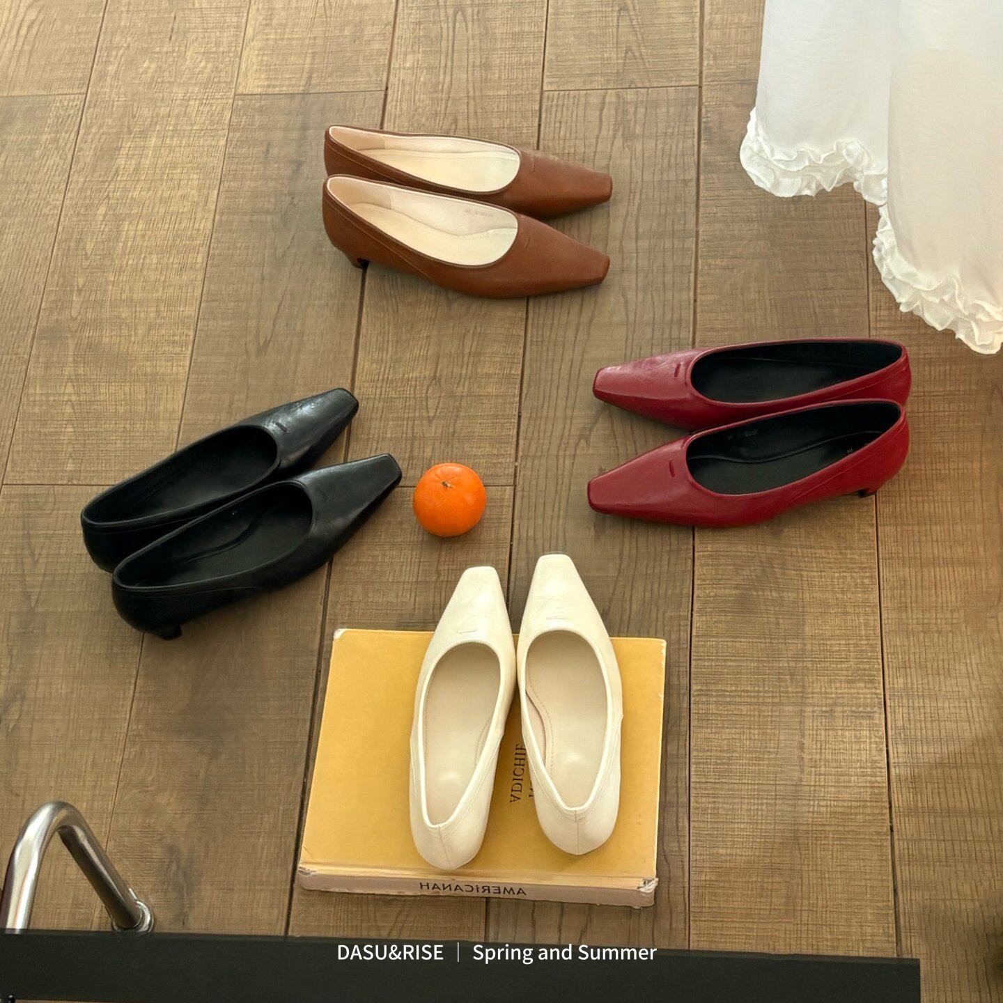 DASU 2026年春季新款简约风方头粗跟浅口单鞋女百搭一脚蹬通勤鞋