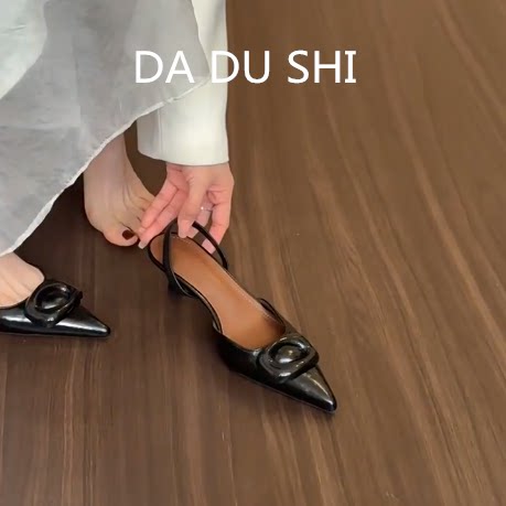 羊皮版！复古真皮尖头高跟鞋女后绊带包头凉鞋不累脚通勤细跟单鞋,女鞋,时装凉鞋,淘宝优惠券,粉丝福利购,淘宝优惠卷