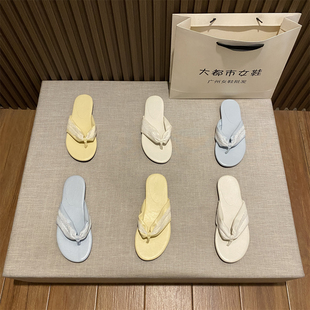 百搭软底度假沙滩懒人拖鞋 韩国极简圆头蕾丝夹脚人字拖女2025新款