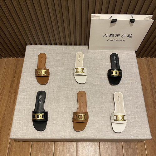 金属扣一字拖百搭鱼嘴露趾凉拖鞋