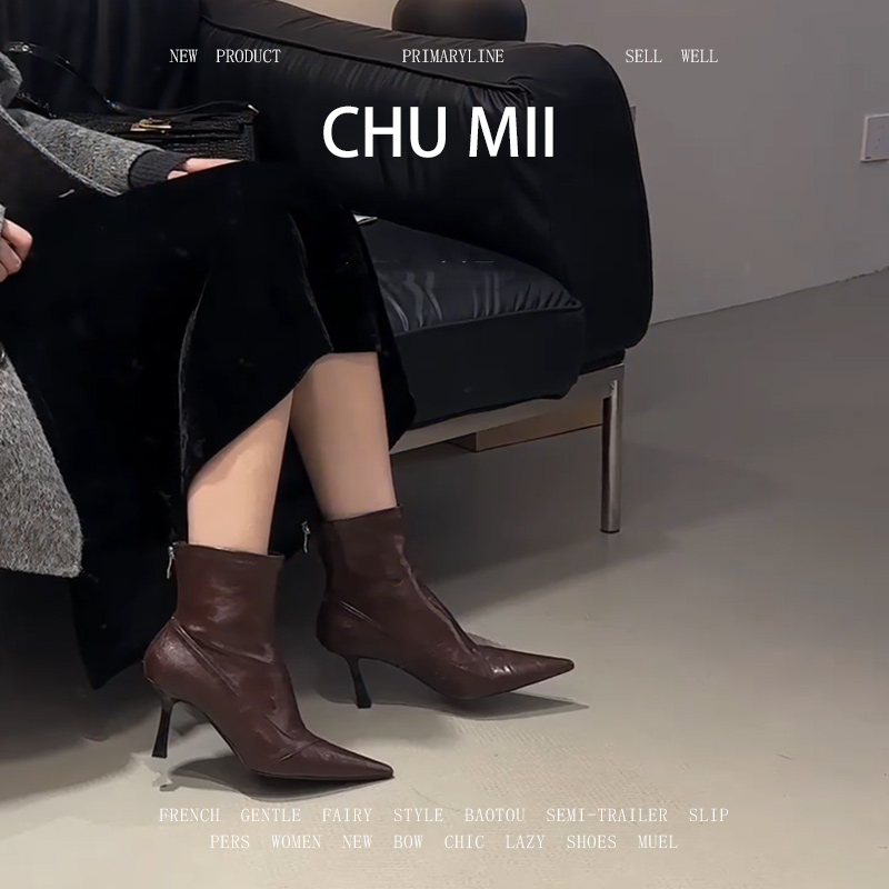 羊皮版~法式复古细跟短靴