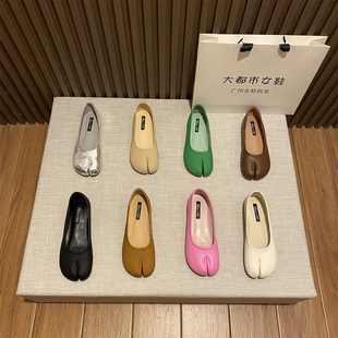 猪蹄鞋分趾马蹄鞋女单鞋春秋2023新款晚晚鞋豆豆鞋子一脚蹬平底鞋