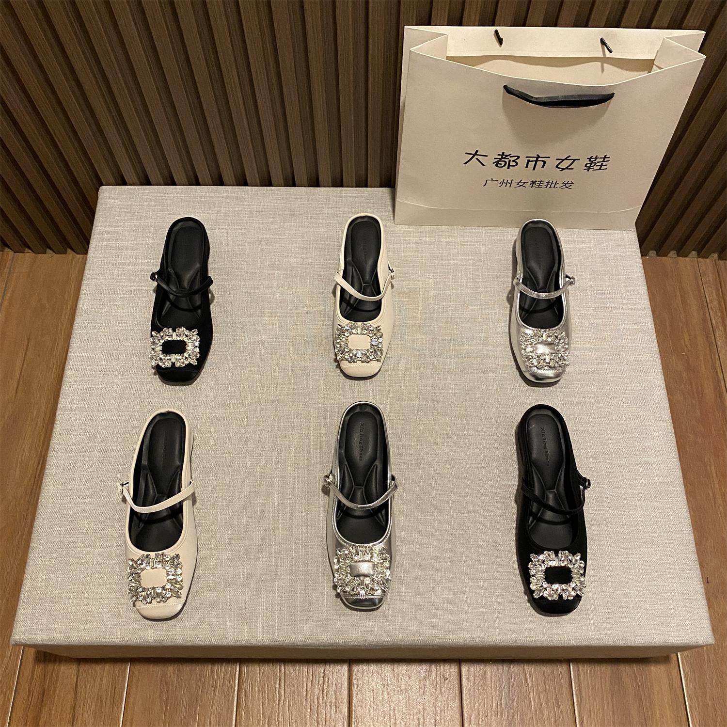 内增高一脚蹬晚晚鞋水钻包头半拖图片