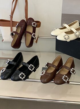 SHIZHUONI 法式水钻内增高玛丽珍鞋女2026年新款一字扣带圆头单鞋