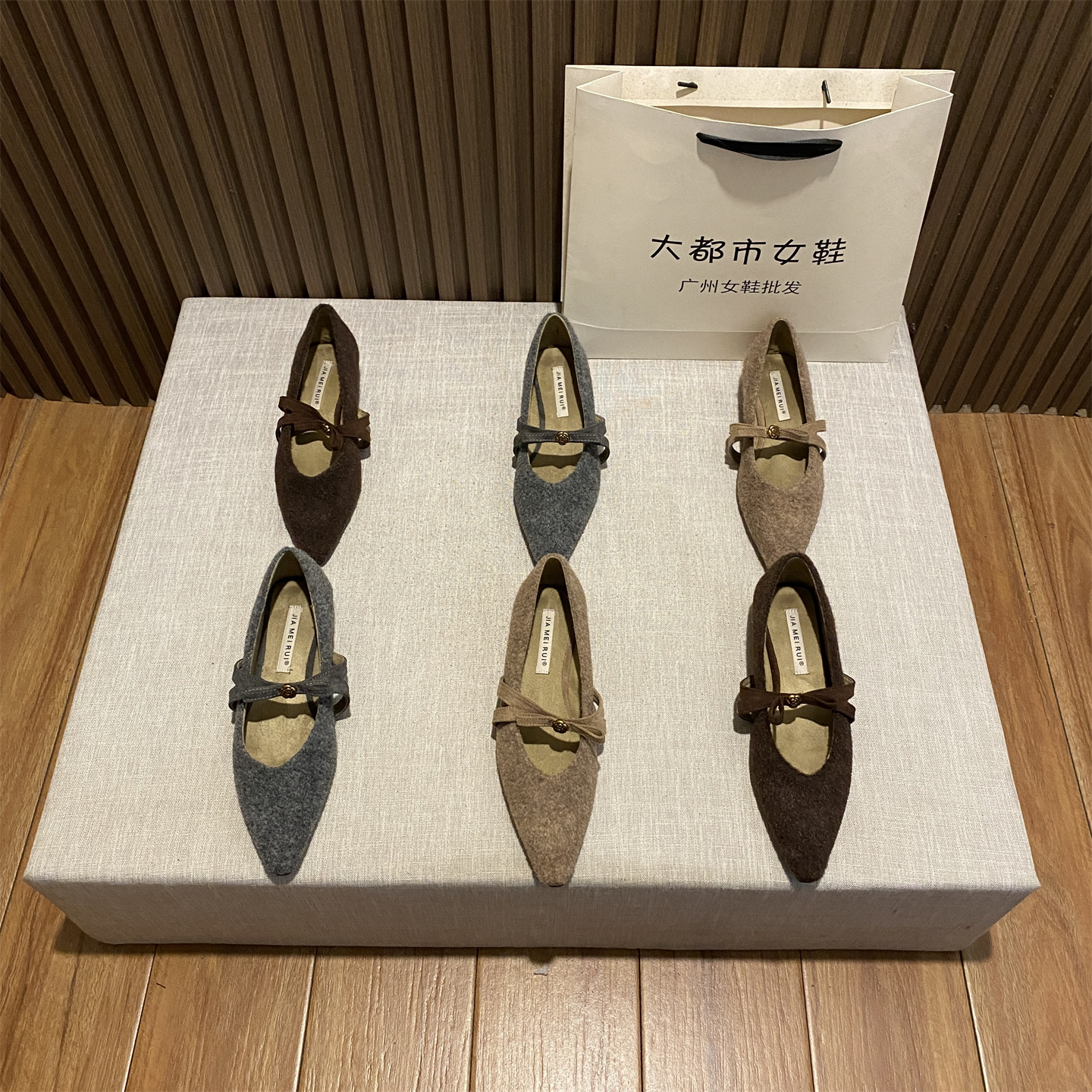 新款法式蝴蝶结玛丽珍毛毛鞋