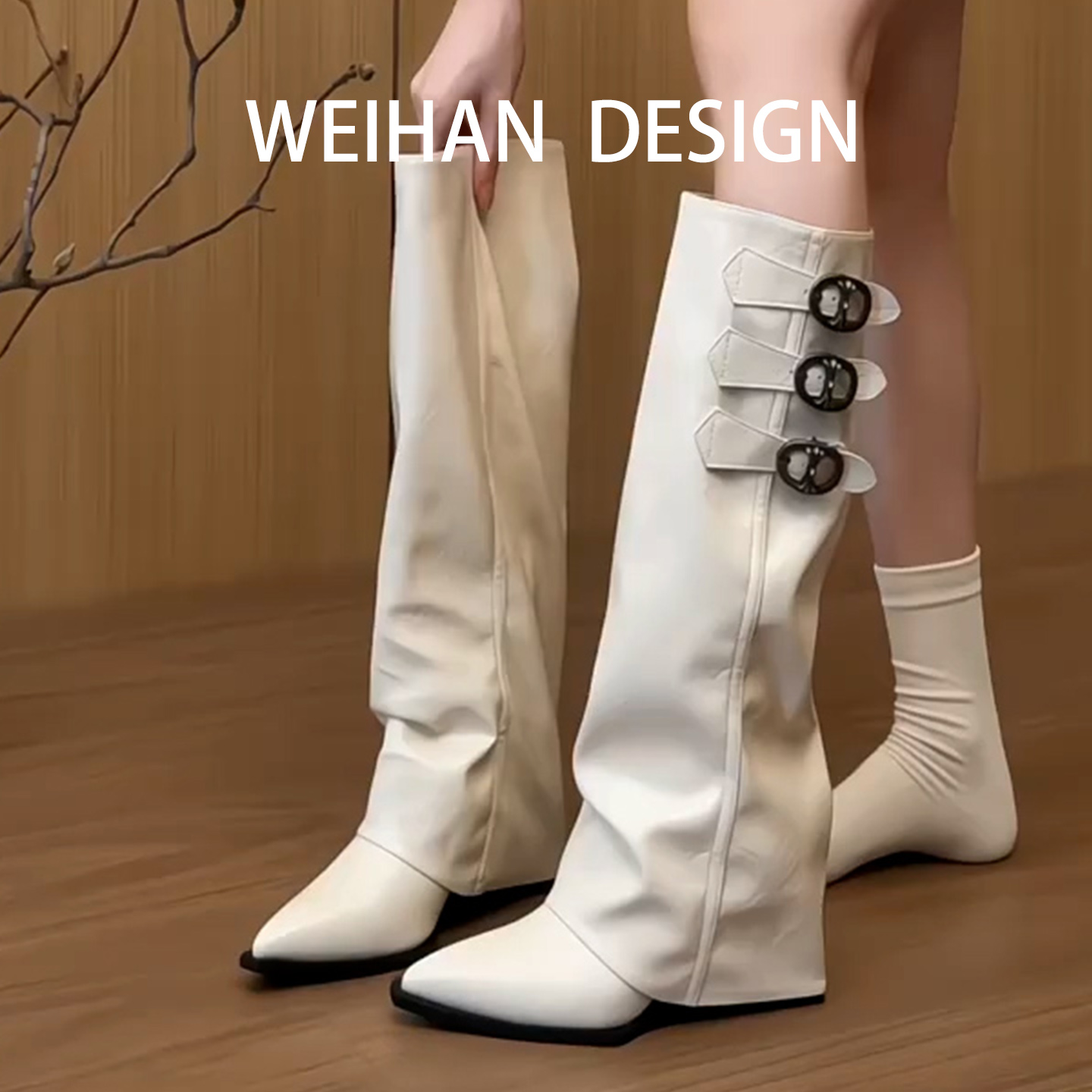 羊皮版！法式尖头坡跟骑