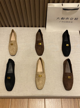 复古手工磨砂真皮厚底懒人乐福鞋