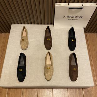 2023年秋款复古手工磨砂真皮厚底懒人一脚蹬休闲平底乐福鞋女单鞋