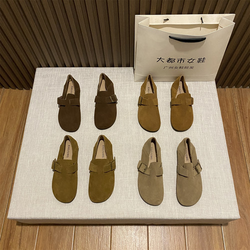 韩版复古圆头皮带扣真皮勃肯鞋女