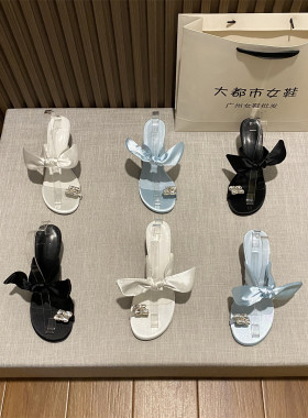 法式温柔风蝴蝶结套趾凉拖鞋女