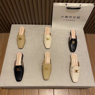 凯旋门包头半拖鞋女夏外穿2025年春款粗跟懒人穆勒百搭半托鞋