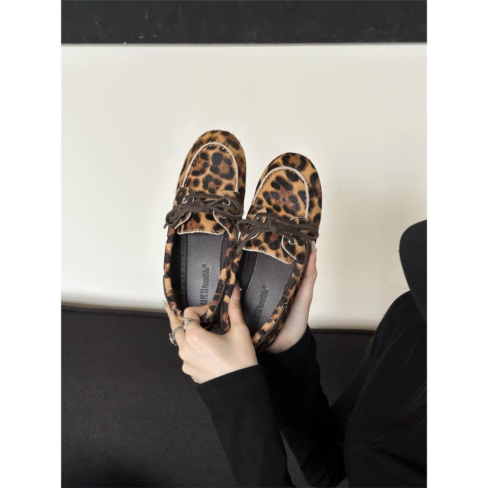 KA MI YA 2026年新款法式复古豹纹乐福鞋女平底一脚蹬懒人豆豆鞋,女鞋,乐福鞋（豆豆鞋）,淘宝优惠券,粉丝福利购,淘宝优惠卷