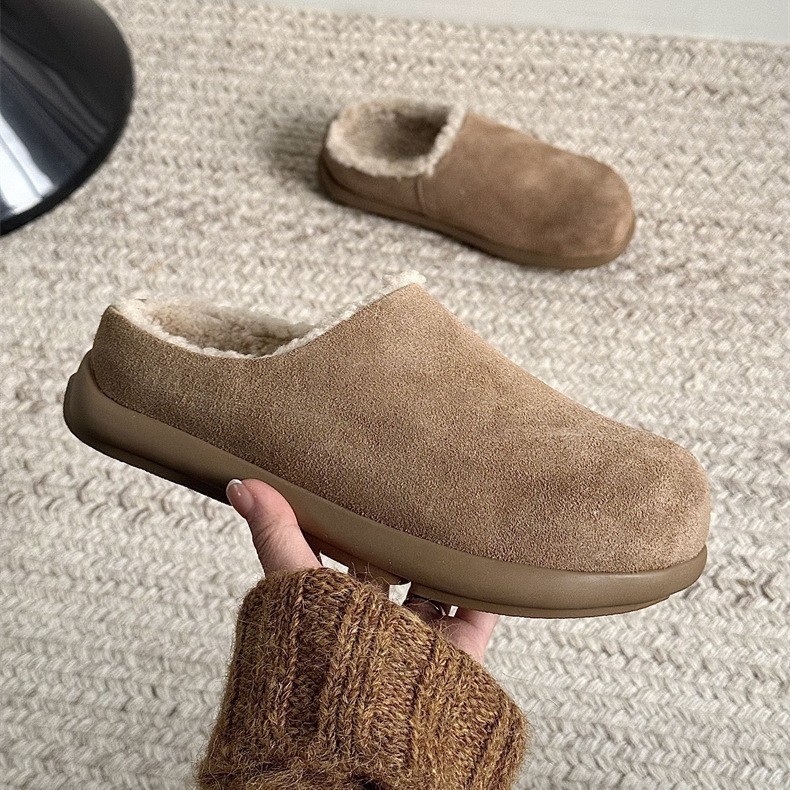 反绒皮毛毛鞋女冬季加绒保暖懒人半包拖鞋一脚蹬小土豆半包拖鞋