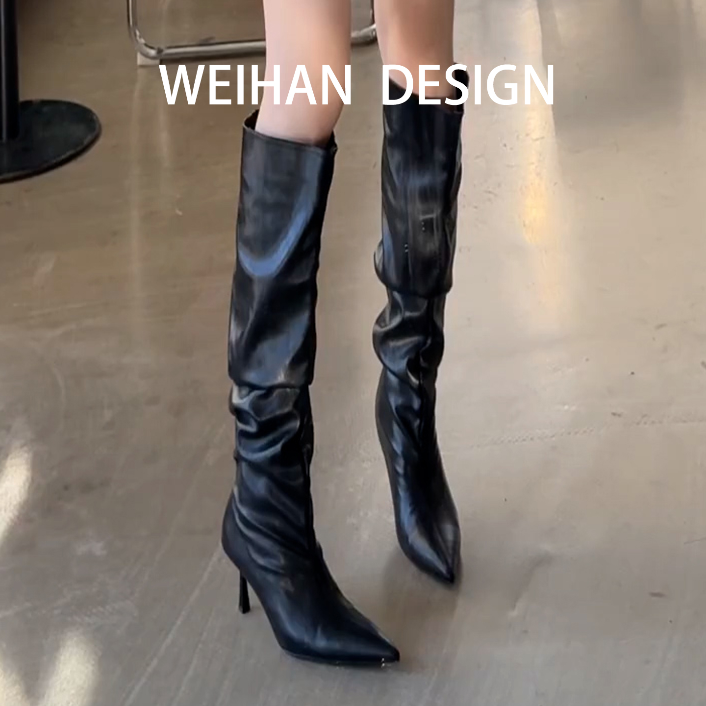 羊皮版~复古细跟骑士靴女