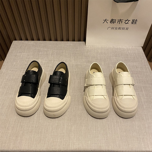 真皮厚底魔术贴饼干鞋女2024春季