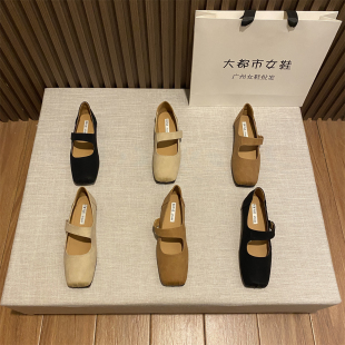 韩版仙女风玛丽珍鞋新款复古方头一字带低跟奶奶鞋舒适百搭豆豆鞋